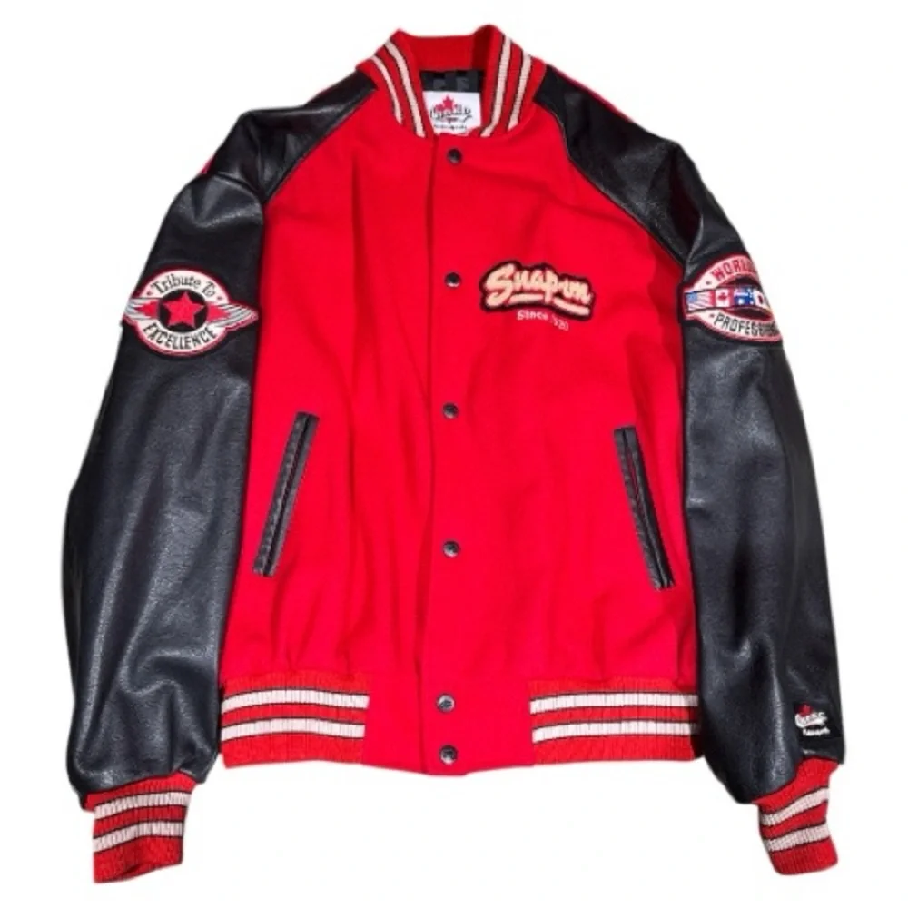 Vintage Snap-On Choko Motorsports Red Wool & Black Leather Men's Jacket Size L